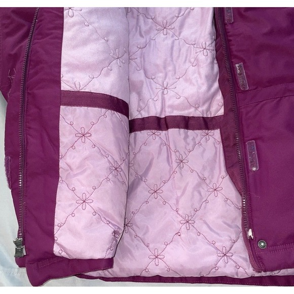 LL Bean Parka Jacket Women's XL Goose Down Gore-Tex Hooded Purple Fur Coat - Picture 4 of 7